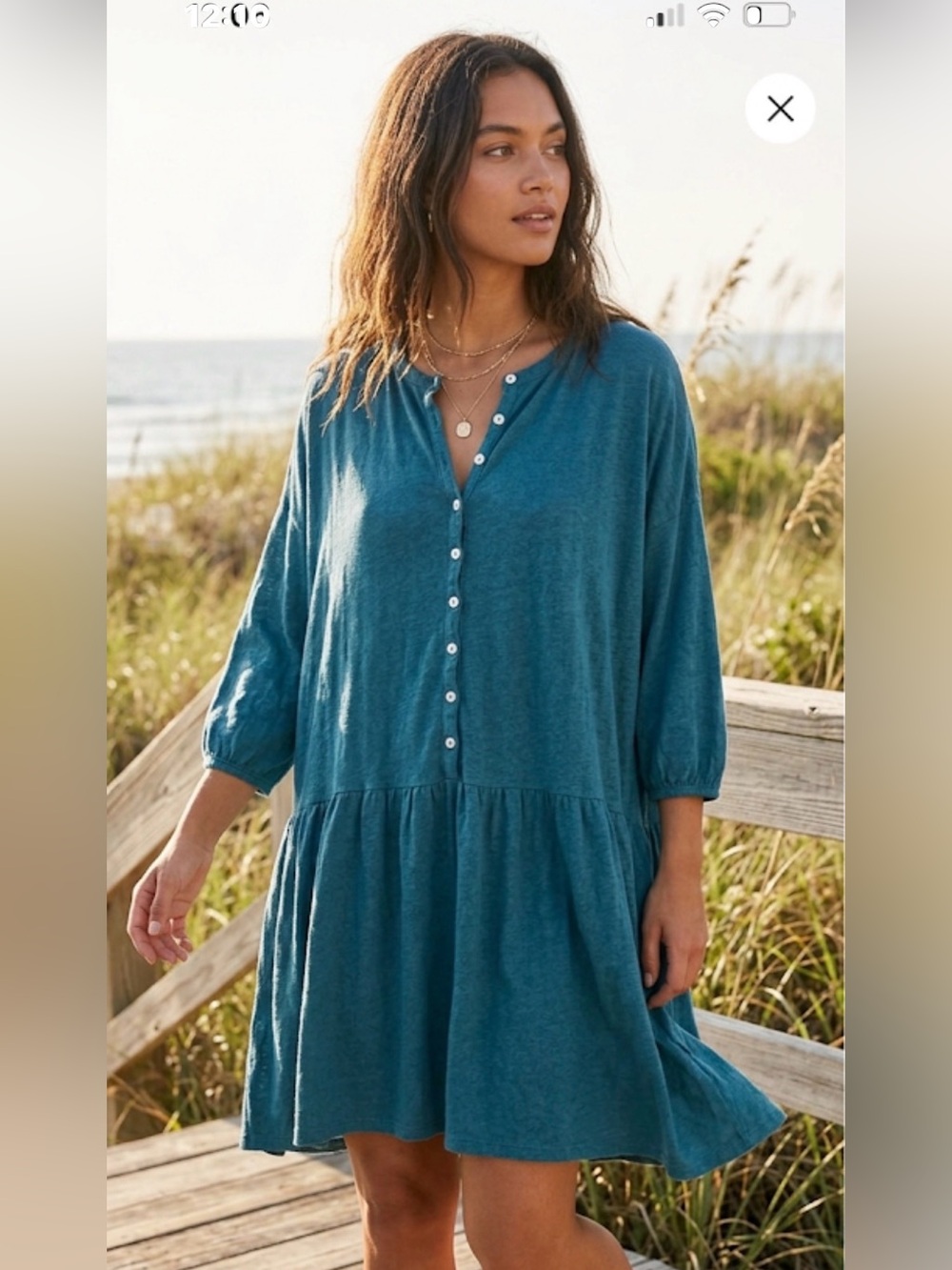 Free People FP Beach Picnic Mini Dress Linen Blend Venetian Pool Dark Teal M